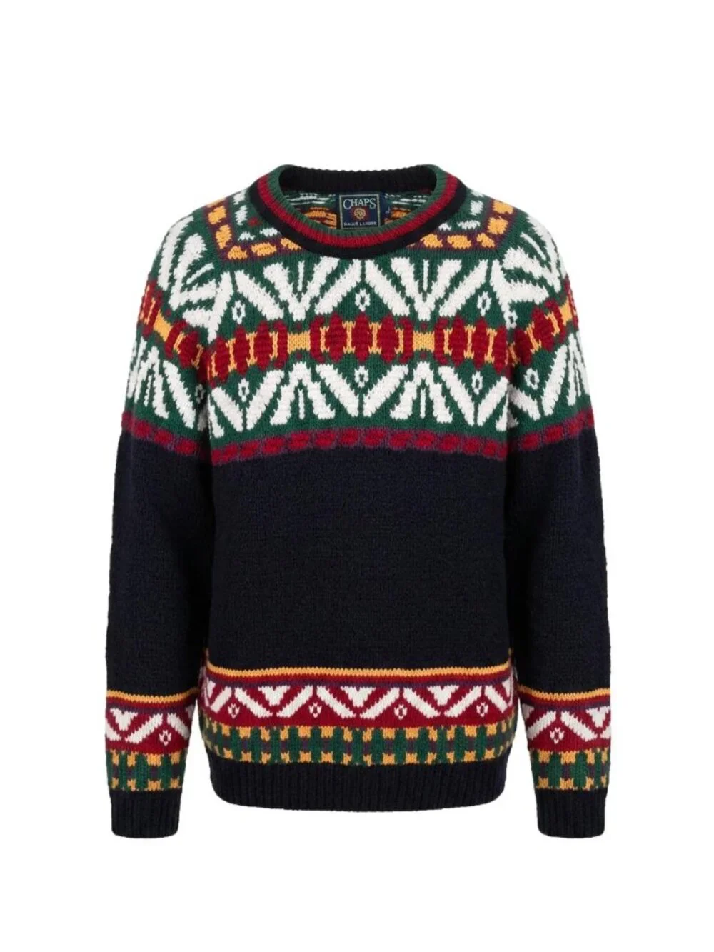 Vintage Ralph Lauren Chaps 90s Fair Isle Cotton Academia Apres Ski Sweater L